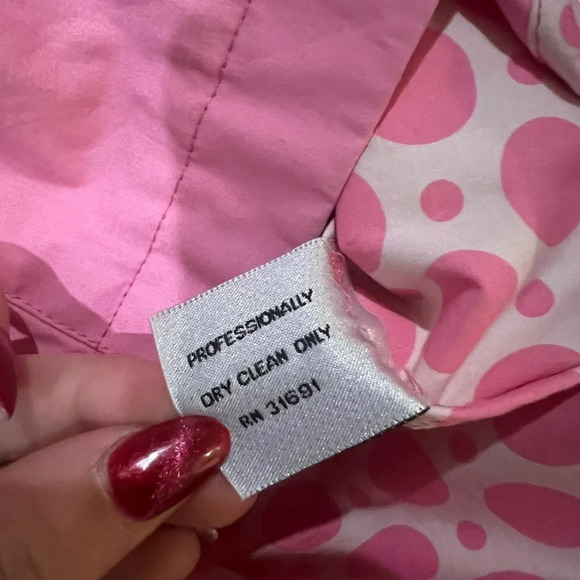 Saks Fifth Avenue Women's Medium Pink Cotton Trench Coat with Polka Dot Lining - Picture 3 of 5